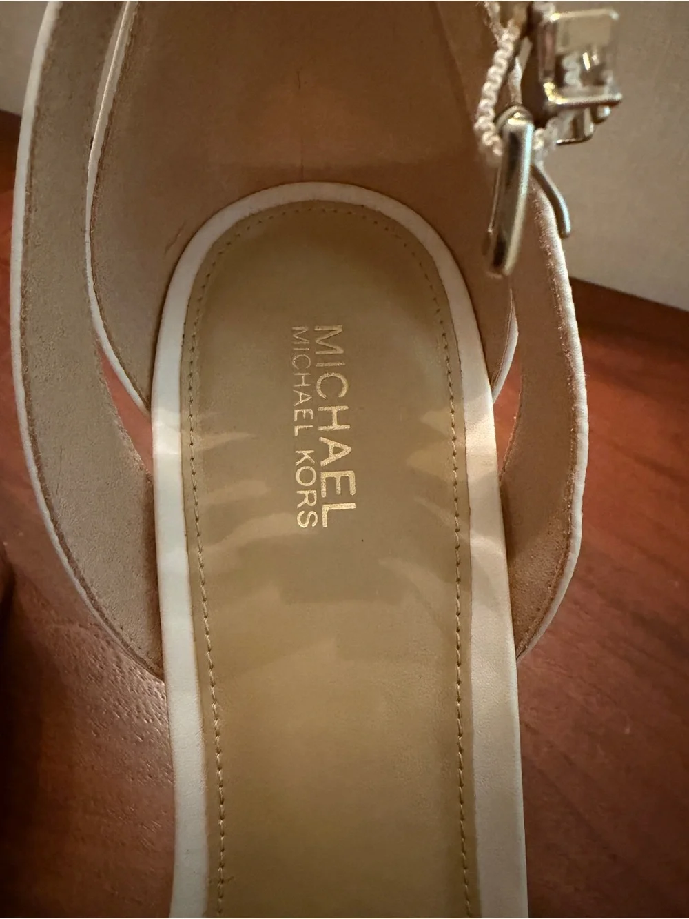 MICHAEL Michael Kors Cream Leather Cork Platform Wedge Sandals Size 9.5M